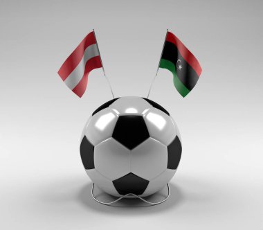 Avusturya - Libya Futbol Bayrakları, Beyaz Arkaplan - 3D Hazırlama