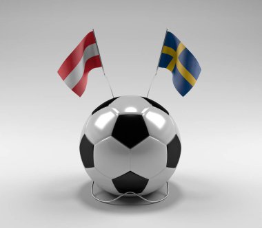 Avusturya - İsveç Futbol Bayrakları, Beyaz Arkaplan - 3D Render