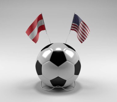 Avusturya - Amerika Birleşik Devletleri Futbol Bayrakları, Beyaz Arkaplan - 3D Render