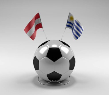 Avusturya - Uruguay Futbol Bayrakları, Beyaz Arkaplan - 3D Render