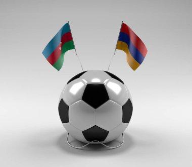 Azerbaycan - Ermenistan Futbol Bayrakları, Beyaz Arkaplan - 3D Render