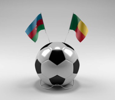 Azerbaycan - Benin Futbol Bayrakları, Beyaz Arkaplan - 3D Render