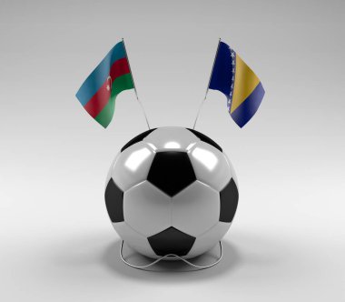 Azerbaycan - Bosna-Hersek Futbol Bayrakları, Beyaz Arkaplan - 3D Hazırlama