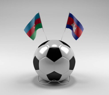 Azerbaycan - Kamboçya Futbol Bayrakları, Beyaz Arkaplan - 3D Render