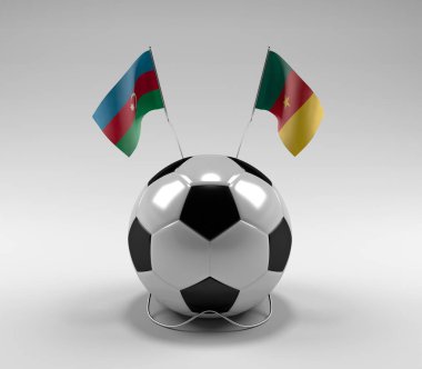 Azerbaycan - Kamerun Futbol Bayrakları, Beyaz Arkaplan - 3D Render
