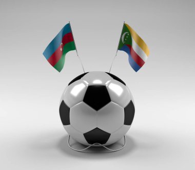 Azerbaycan - Komoros Futbol Bayrakları, Beyaz Arkaplan - 3D Render