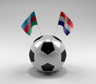 Azerbaycan - Hırvatistan Futbol Bayrakları, Beyaz Arkaplan - 3D Render