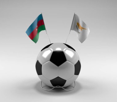 Azerbaycan - Kıbrıs Futbol Bayrakları, Beyaz Arkaplan - 3D Render