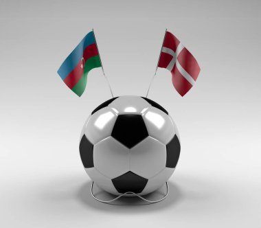Azerbaycan - Danimarka Futbol Bayrakları, Beyaz Arkaplan - 3D Render