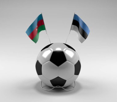 Azerbaycan - Estonya Futbol Bayrakları, Beyaz Arkaplan - 3D Render