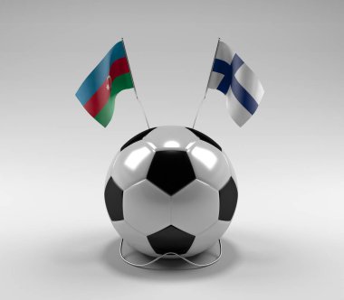 Azerbaycan - Finlandiya Futbol Bayrakları, Beyaz Arkaplan - 3D Render
