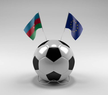 Azerbaycan - Avrupa Birliği Futbol Bayrakları, Beyaz Arkaplan - 3D Render