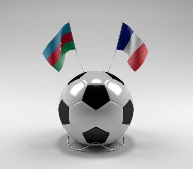 Azerbaycan - Fransa Futbol Bayrakları, Beyaz Arkaplan - 3D Render