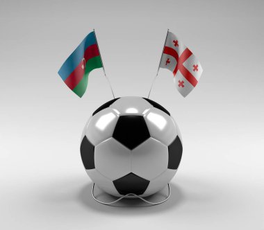 Azerbaycan - Gürcistan Futbol Bayrakları, Beyaz Arkaplan - 3D Render