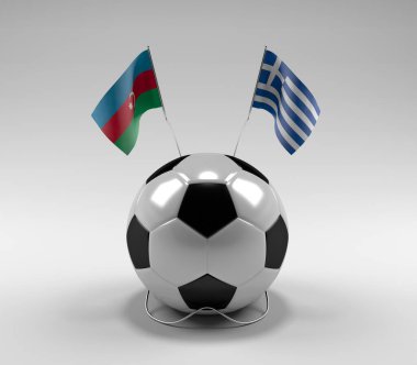 Azerbaycan - Yunanistan Futbol Bayrakları, Beyaz Arkaplan - 3D Render