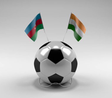 Azerbaycan - Hindistan Futbol Bayrakları, Beyaz Arkaplan - 3D Render