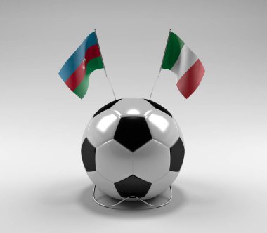Azerbaycan - İtalya Futbol Bayrakları, Beyaz Arkaplan - 3D Render