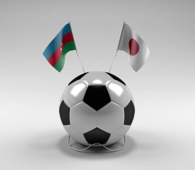 Azerbaycan - Japonya Futbol Bayrakları, Beyaz Arkaplan - 3D Render