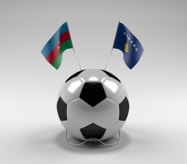Azerbaycan - Kosova Futbol Bayrakları, Beyaz Arkaplan - 3D Hazırlama