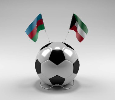 Azerbaycan - Kuveyt Futbol Bayrakları, Beyaz Arkaplan - 3D Render