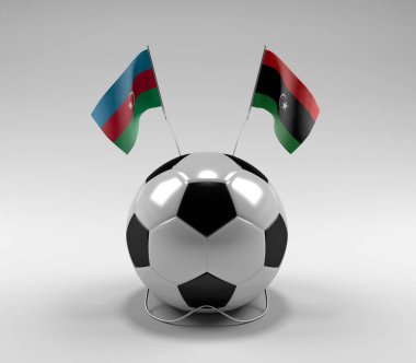Azerbaycan - Libya Futbol Bayrakları, Beyaz Arkaplan - 3D Render