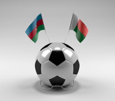 Azerbaycan - Madagaskar Futbol Bayrakları, Beyaz Arkaplan - 3D Render