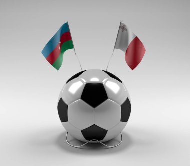 Azerbaycan - Malta Futbol Bayrakları, Beyaz Arkaplan - 3D Render