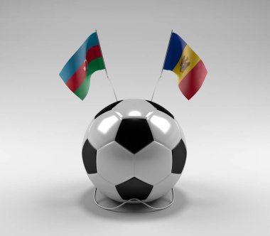 Azerbaycan - Moldova Futbol Bayrakları, Beyaz Arkaplan - 3D Render