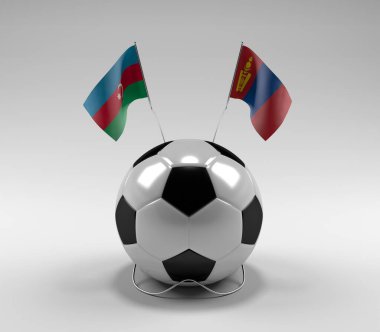 Azerbaycan - Moğolistan Futbol Bayrakları, Beyaz Arkaplan - 3D Render