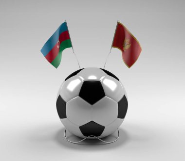 Azerbaycan - Karadağ Futbol Bayrakları, Beyaz Arkaplan - 3D Render