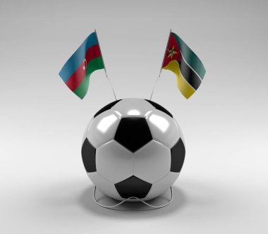 Azerbaycan - Mozambik Futbol Bayrakları, Beyaz Arkaplan - 3D Render