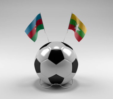 Azerbaycan - Myanmar Futbol Bayrakları, Beyaz Arkaplan - 3D Render