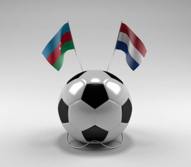 Azerbaycan - Hollanda Futbol Bayrakları, Beyaz Arkaplan - 3D Render