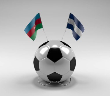 Azerbaycan - Nikaragua Futbol Bayrakları, Beyaz Arkaplan - 3D Render
