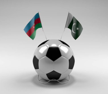Azerbaycan - Pakistan Futbol Bayrakları, Beyaz Arkaplan - 3D Render