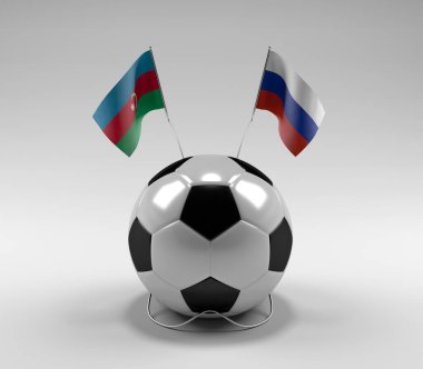 Azerbaycan - Rusya Futbol Bayrakları, Beyaz Arkaplan - 3D Render