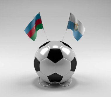 Azerbaycan - San-Marino Futbol Bayrakları, Beyaz Arkaplan - 3D Render