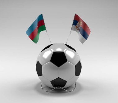 Azerbaycan - Sırbistan Futbol Bayrakları, Beyaz Arkaplan - 3D Render