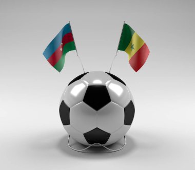 Azerbaycan - Senegal Futbol Bayrakları, Beyaz Arkaplan - 3D Render