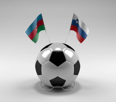 Azerbaycan - Slovenya Futbol Bayrakları, Beyaz Arkaplan - 3D Render