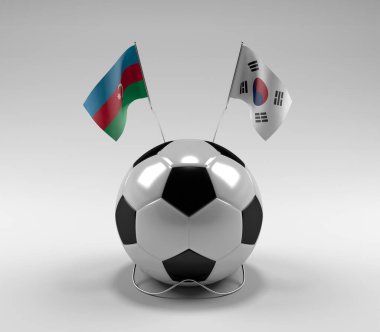 Azerbaycan - Güney Kore Futbol Bayrakları, Beyaz Arkaplan - 3D Render
