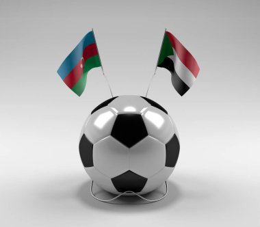 Azerbaycan - Sudan Futbol Bayrakları, Beyaz Arkaplan - 3D Render