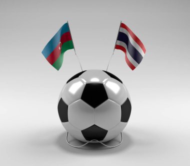 Azerbaycan - Tayland Futbol Bayrakları, Beyaz Arkaplan - 3D Render