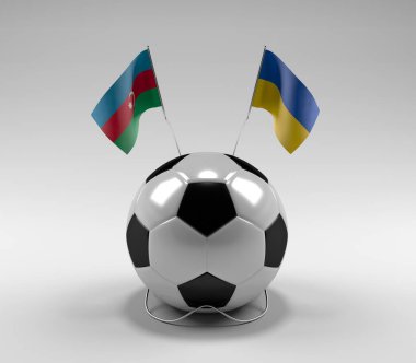 Azerbaycan - Ukrayna Futbol Bayrakları, Beyaz Arkaplan - 3D Render