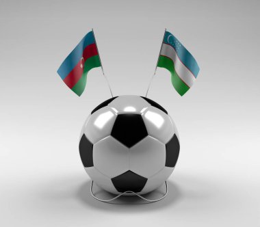 Azerbaycan - Özbekistan Futbol Bayrakları, Beyaz Arkaplan - 3D Render