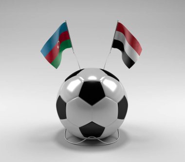 Azerbaycan - Yemen Futbol Bayrakları, Beyaz Arkaplan - 3D Render