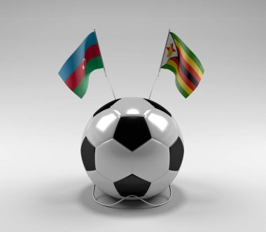 Azerbaycan - Zimbabwe Futbol Bayrakları, Beyaz Arkaplan - 3D Render