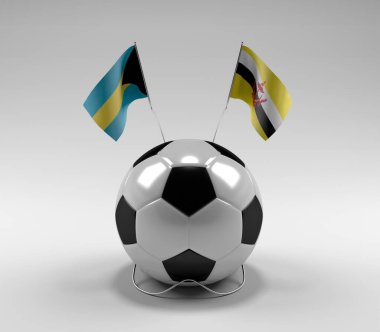Bahamalar - Brunei Futbol Bayrakları, Beyaz Arkaplan - 3D Render
