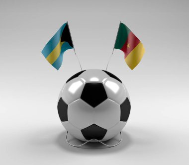 Bahamalar - Kamerun Futbol Bayrakları, Beyaz Arkaplan - 3D Render