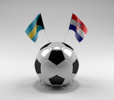 Bahamalar - Hırvatistan Futbol Bayrakları, Beyaz Arkaplan - 3D Hazırlama